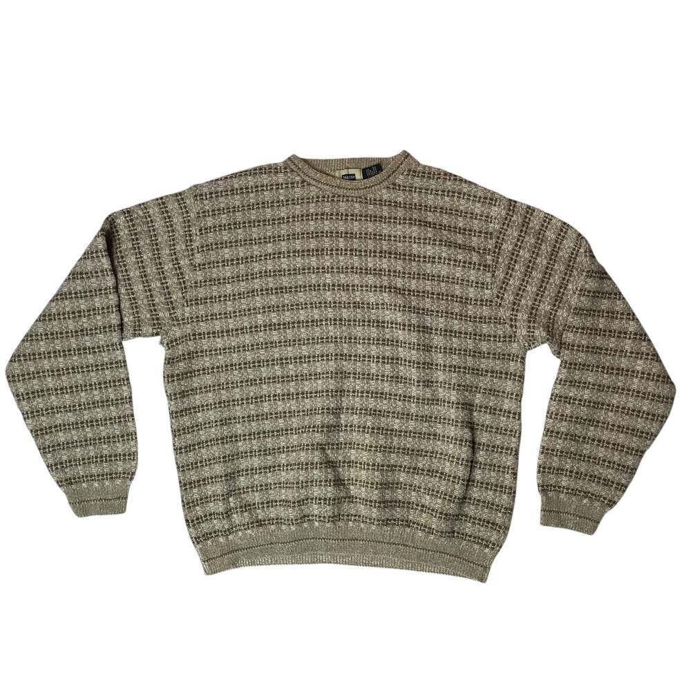 Haggar Textured Knit Sweater Mens Large Beige Brown USA Made